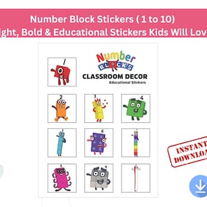NumberBlocksステッカー 1～10 | 子供向け算数学習プリント | 教室装飾用PDF A4シート | 教育用数え方アクティビティ