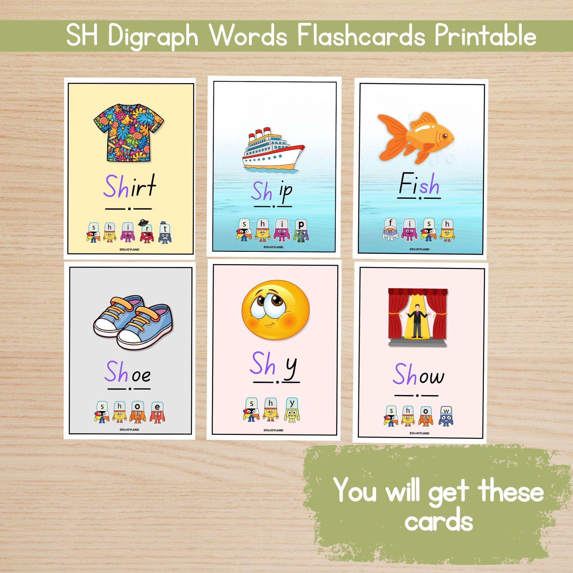 Sh Digraph Flashcards Printable, Digraph Words Flash Cards, Phonics ...