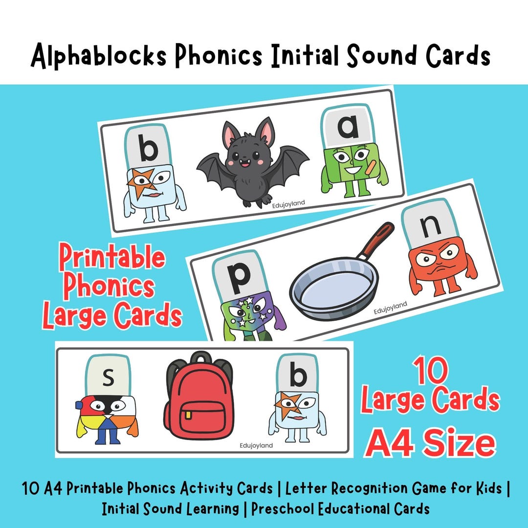 Phonics Initial Sound Cards | Alphablocks Style Learning Cards | 10 A4 ...