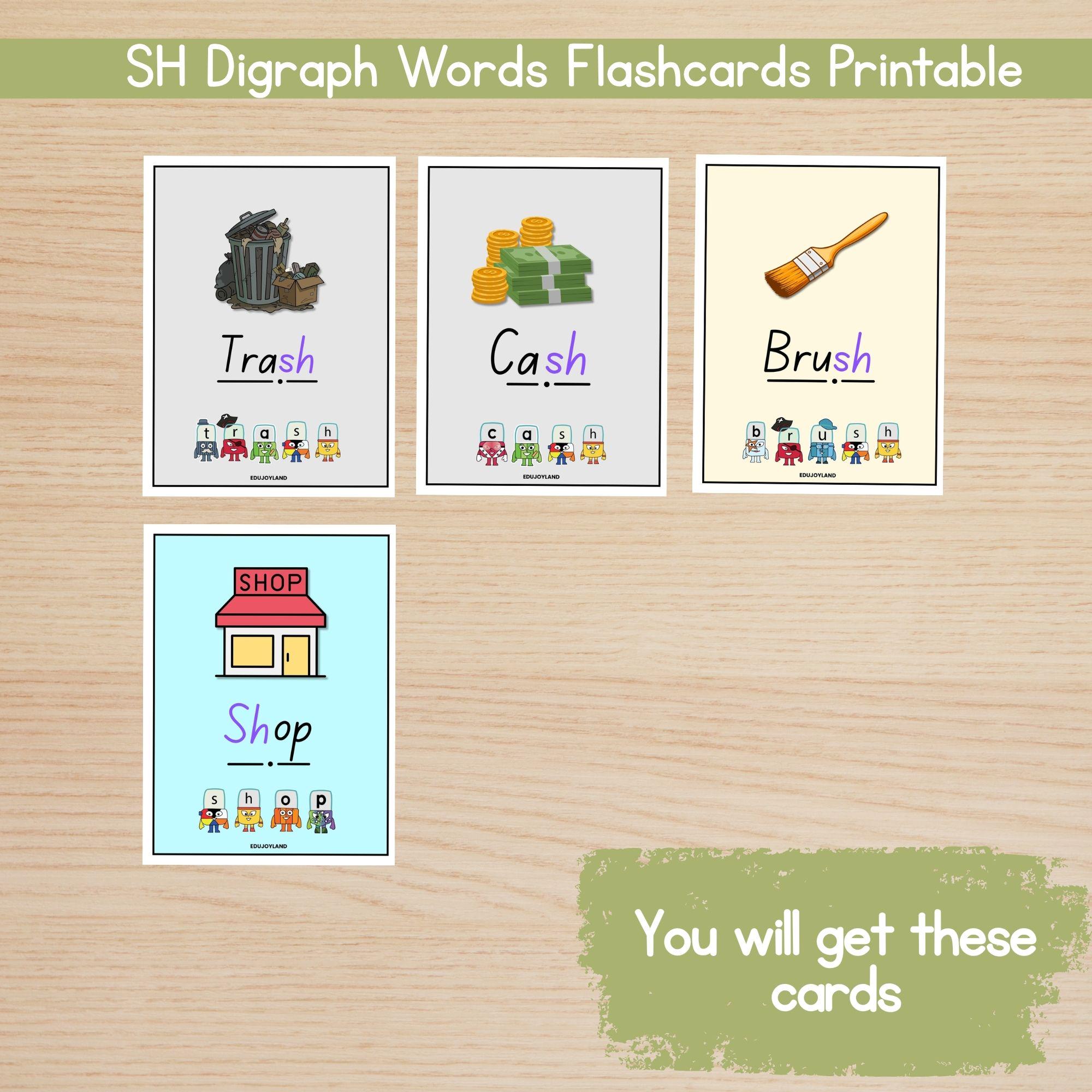 Sh Digraph Flashcards Printable, Digraph Words Flash Cards, Phonics ...