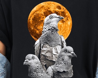 Pigeon Shirt, Vintage Moonlit  tshirt, Pigeon Art Tee, Ornithology Gift, Bird Lover T-shirt, Comfort Colors, Unisex Tee, Cotton T-Shirt