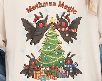 Mothmas Magic Shirt, Mothman Christmas tshirt, Cryptid Holiday Tee, Gift for Cryptid Lovers, Comfort Colors, Unisex Tee, Cryptozoology