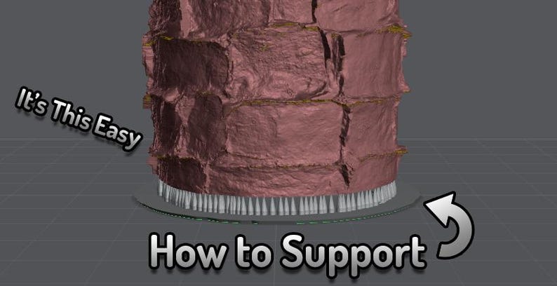 May include: A cylindrical structure with a rough, reddish-brown exterior, possibly resembling stacked stones. The base features numerous white, needle-like supports. Text reads "It's This Easy" and "How to Support".