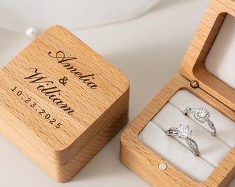 Personalized Wedding Ring Box Holder, Ring box with 2 slots, Customizable wooden ring box, bride & groom, Anniversary Gift for couple