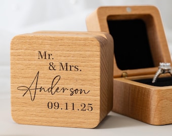 Portagioie in legno personalizzato con incisione, portaanelli quadrato personalizzato, scatola per proposta di matrimonio con 1 o 2 scomparti, astuccio per gioielli per proposta di fidanzamento