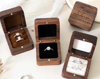 Personalized Wedding Ring Box Holder, Ring box with 1 or 2 slots, Customizable wooden ring box, Bride & Groom, Anniversary Gift for couple