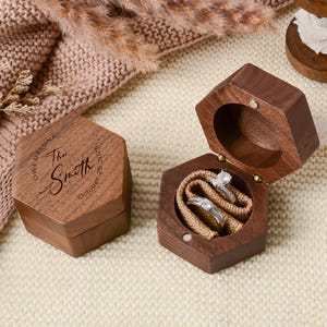 Wedding Ring Box For Ceremony, Custom Hexagonal Wooden Ring Box, Engagement Proposal Ring Holder, Anniversary Gift for Her, Gift for Him