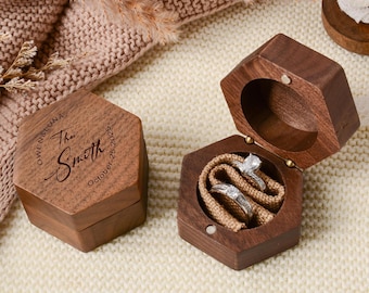 Caixa para alianças de casamento, caixa hexagonal de madeira personalizada, porta-alianças para pedido de noivado, presente de aniversário para ela, presente para ele.