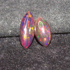 Natural Ethiopian Black Opal 5.50 Carat 2 Pcs Marquise Shape Multi Fire Cabochon Jewelry Making C32