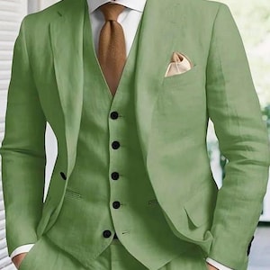 Grün Leinen 3-teiliger Anzug, Partywear Anzug, Geschenk für Mann, Geschenk für Bräutigam, Hochzeitsanzug, Herren Party Anzug, elegante Herren Anzug, Leinen Anzüge