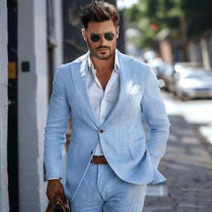 Sky Blue 3-Piece Men&#39;s Tuxedo, Wedding & Engagement Suit For Him, Slim Fit Suit Suit, Formal Prom Suit ,Groom Tuxedo ,Custom Tailored Suit.
