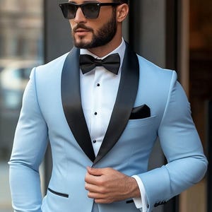 Sky Blue 2- Piece Tuxedo Suit, Groom Wear Suit, Party Tailored Suit, Aesthetic Wedding Men&#39;s Suit, Slim Fit Suit For Men, Bespoke For Men.