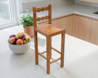Taburete de bar de nogal hecho a mano, silla alta de madera maciza, taburete rústico de madera maciza con asiento cómodo, asientos de bar de cocina vintage, madera maciza moderna