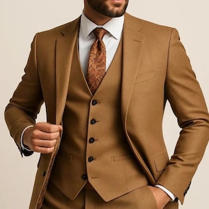 Herren Anzüge Braun 3-Piece Slim Fit 2-Knopf-Hochzeit Bräutigam Party Wear Mantel-Hose, Braun Date Night Anzug, Braun Slim Fit Anzüge, Braun Tuxedo Herren.