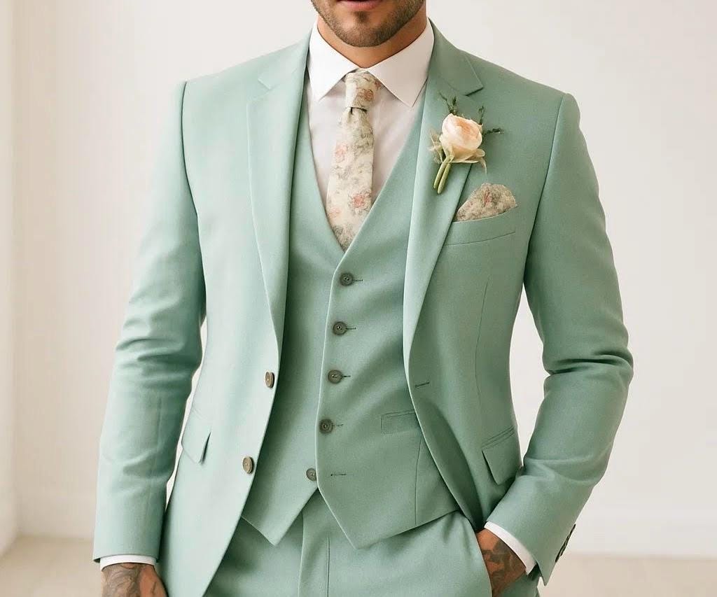 Green Piece Jacquard Suit