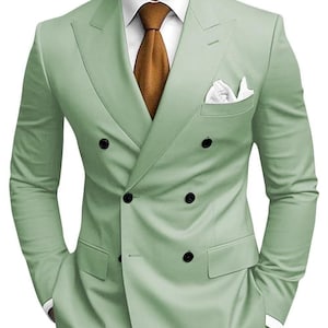 オリーブグリーン ダブルブレストスーツ 男性用のウェディングタキシード、オリーブグリーンのダブル