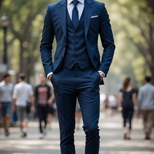 Navy Blue 3 Piece Suit for Men, Slim Fit Blazer, Vest & Trousers, Wedding Groom Suit, Formal Tuxedo, Business Suit, Groomsmen Outfit.