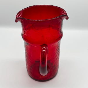 Vintage Blenko Pitcher in Ruby Red Crackle