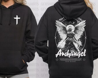 Archangel Michael Hoodie – Christian Graphic Sweatshirt – Saint Michael Angel of Light Hoodie – Religious – Faith Based Gift for Men Women