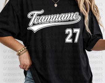 Custom Team Name Shirt, Personalized Sports Team Shirt with Number, Baseball Script Jersey Style Tee, Custom Softball Team Game Day Shirt