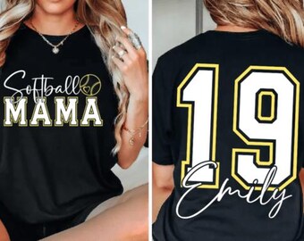 Softball Mama Shirt Personalized | Custom Softball Mom Tee with Name & Number | Sports Mom T-Shirt | Game Day Softball Mom Gift