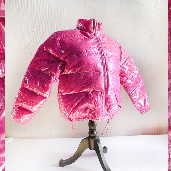 RESRVED for RACHEL See Thru Puffer Jacket with Pink Feather Down / size SM M