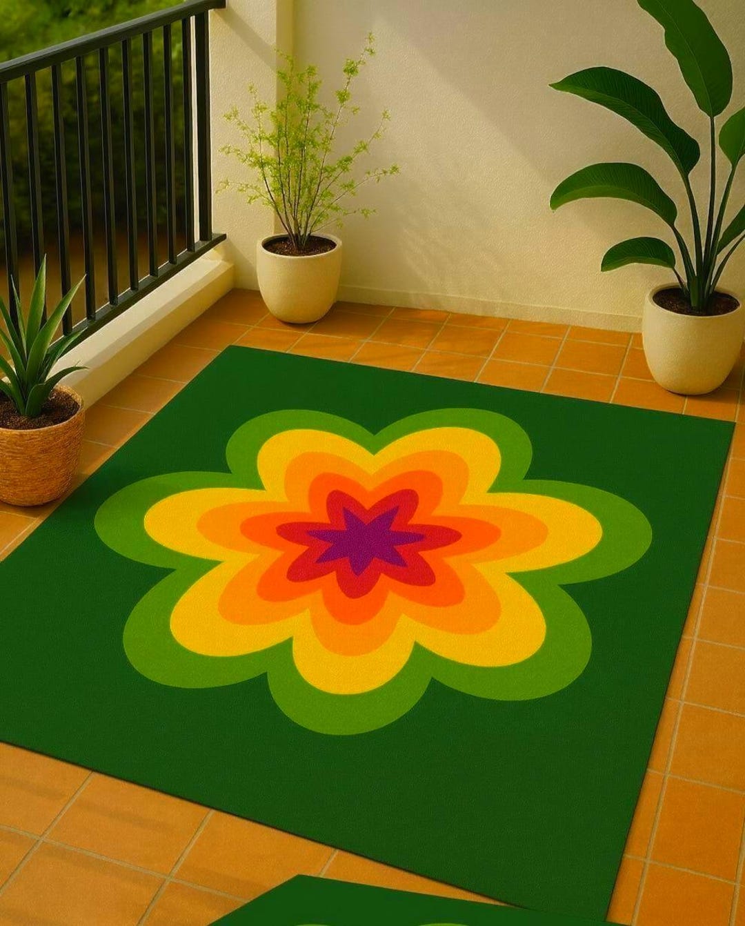 Retro Flower Power Outdoor Rug – Mid-century Modern Patio Mat - Etsy