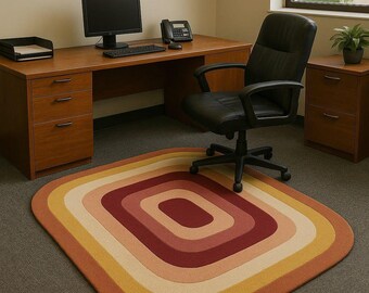Retro Arch Hand Tufted Wool Rug, Pink Geometric Area Rug, Scandinavian Modern Carpet, Soft Office Bedroom Floor Rug