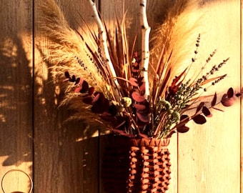 Vintage Handwoven Wall Basket, Porcupine Curl Design, Wabanaki Style