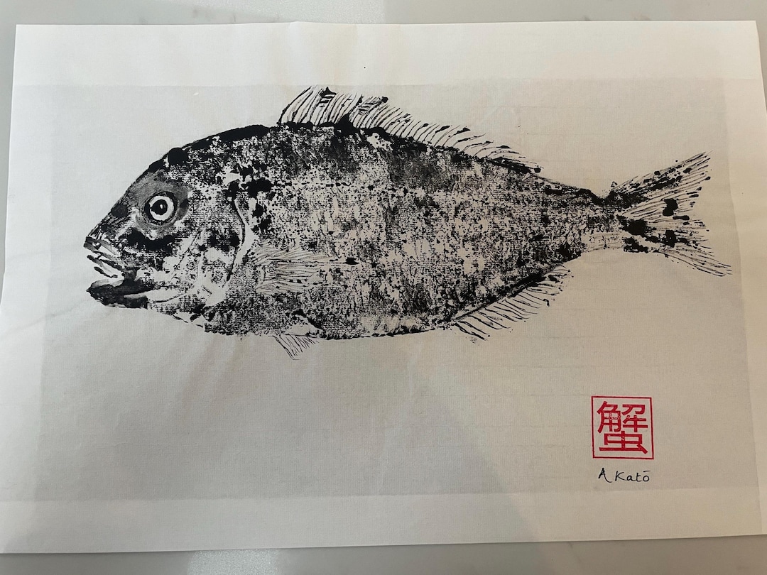 Wsumi Rice Fish Gyotaku Sea Bream Fish Ink Print on Rice Paper Using Traditional Sumi ...