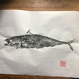 Original Japanese style Gyotaku ink fish prints on authentic rice paper.