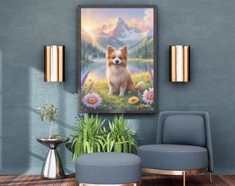 Descarga de arte digital de pared de perro adorable, obra de arte canina divertida para habitación infantil u oficina, un gran regalo para amantes de los perros.
