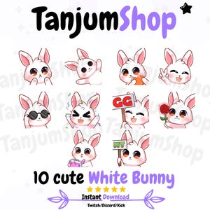 10 White Bunny cat Emotes – Kawaii Twitch & Discord Emote Pack – PNG Instant Download for Streamers