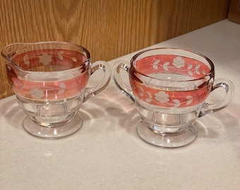 1950er Jahre Bartlett Collins ART DECO #52 Cut Open Zuckerdose & Milchkännchen Set Cranberry