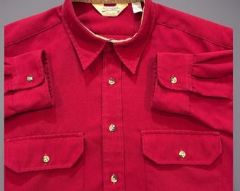 Camisa de trabajo vintage Cabelas USA Made Heavyweight XL Roja Manga Larga Outdoorsman