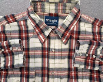 Camisa vintage Wrangler Western Pearl Snap para hombre, XXL, a cuadros, manga larga, estilo western EUC