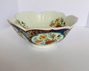 Bol de loto vintage de MYAKO IMARI Ware UCGC Japón – Borde festoneado – ¡Precioso!