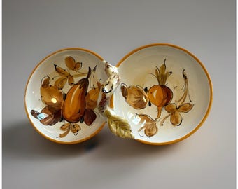 ヴィンテージ イタリア製 手描き ダブルボウル 皿 フルーツモチーフ 人物柄の取っ手 イタリア製 10インチ