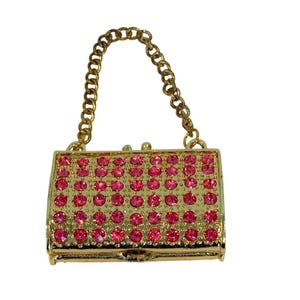 Miniature Pink Rhinestone Box Gold Tone Decorative Trinket Jewelry Box Keepsake