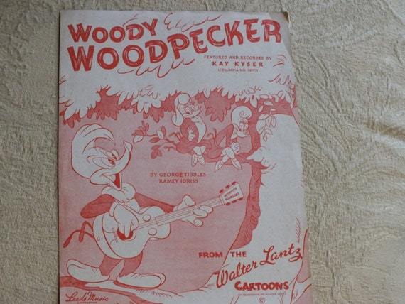 Items similar to ON SALE 1948 Woody Woodpecker Sheet Music from Walter