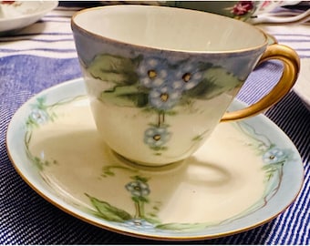 Richard Ginori Italien handgemalte Vergissmeinnicht Blumen Teetasse Untertasse