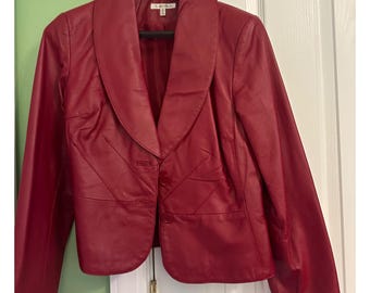 Yvonne Marie Rot Leder Blazer Jacke Damen Größe S Schalkragen Einknopf