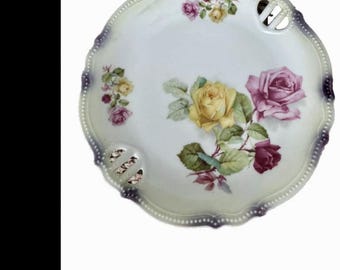 Vintage PK Silesia Koenigszelt Kuchenplatte mit retikuliertem Griff, rosa, gelb