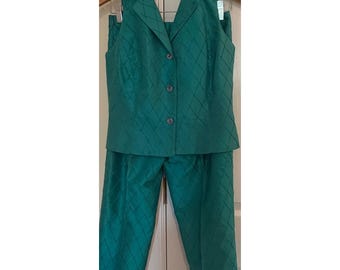 Alberto Makali Teal Grün Diamant Quilted Neckholder-Weste und Hose Set Size 6