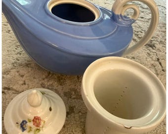 Vintage Hall Superior Blue Aladdin Teekanne Mary Dunbar Jewel Floral Deckel Infuser