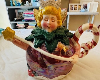 Abteilung 56 Weihnachtsfee Teekanne Zuckerstange Griff Stern Zauberstab festlich aus Keramik