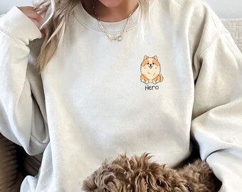 Personalized Pomeranian Sweatshirt, Custom Dog Name Pullover, Pomeranian Crewneck