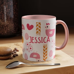 personalized chicken lover mug, chicken lovers gift, gift for chicken owner, mug pink, farm animal mug, chicken mug ceramic, chicken lady