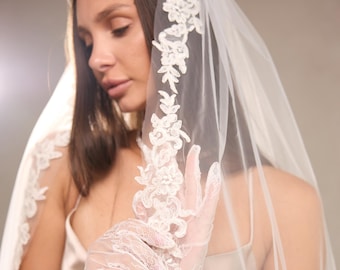 Elfenbein Hochzeit Schleier Hochzeit Schleier Spitzenbesatz Brautschleier Hochzeitsschleier Weiß Hochzeitsschleier