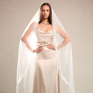 Ivory Wedding veil, Lace wedding veil, Lace trim bridal veil Ivory Wedding Veil White veil One layered One tiers Veil Catholic Long veil